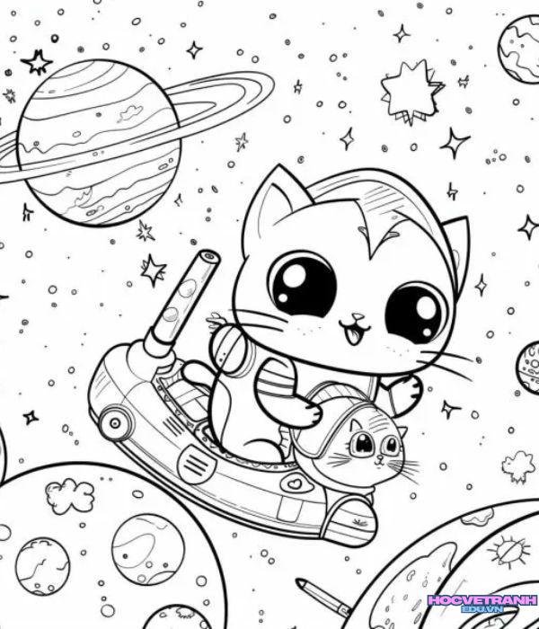 vẽ tranh cho bé mèo du hành