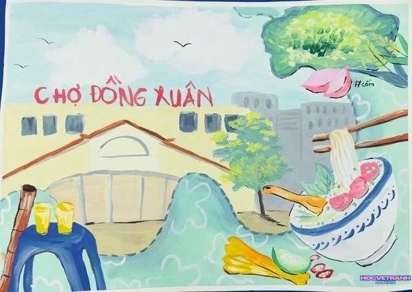 vẽ tranh chợ đồng xuân