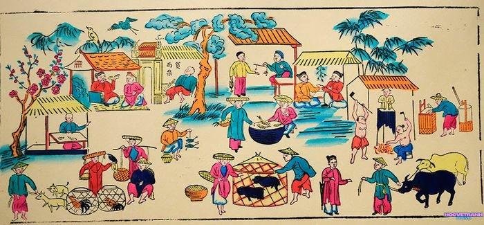 vẽ tranh chợ tết đơn giản nhất