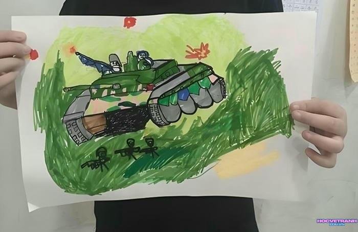 vẽ tranh chú bộ đội và xe tăng