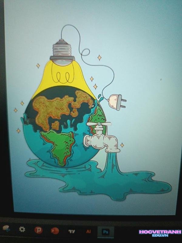 vẽ tranh chủ đề tiết kiệm điện mầm non
