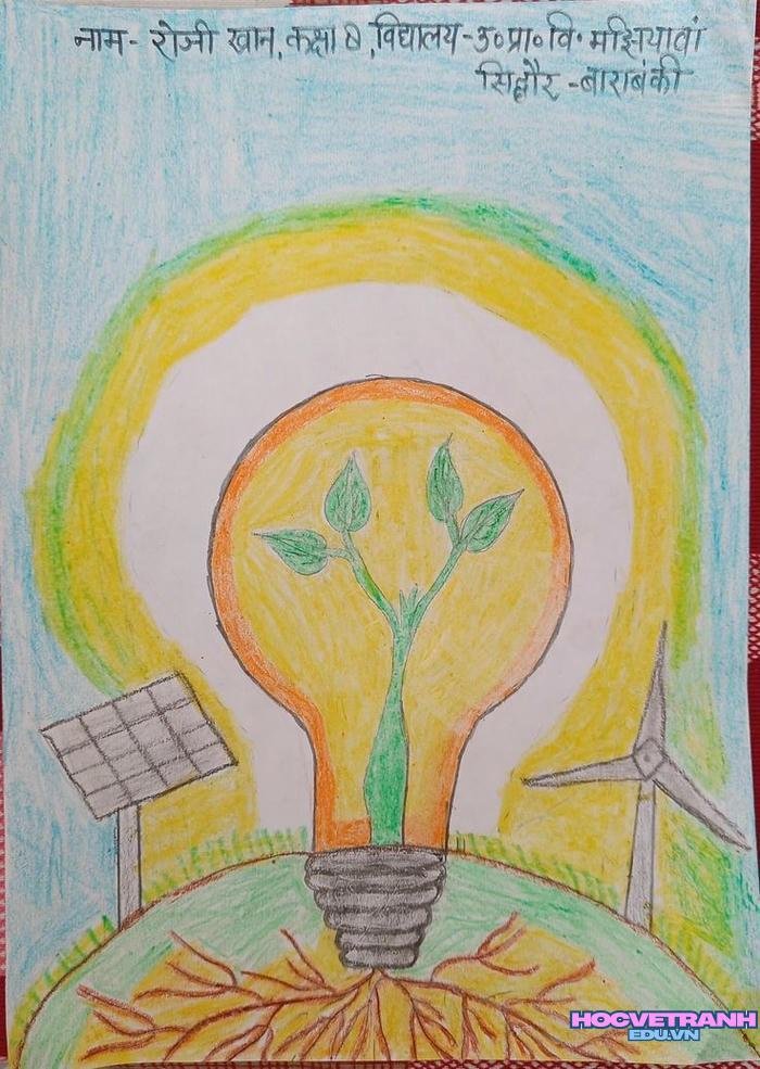 vẽ tranh chủ đề tiết kiệm năng lượng bóng sáng