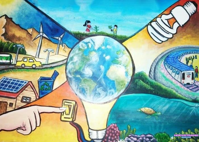 vẽ tranh chủ đề tiết kiệm năng lượng mặt trơigf