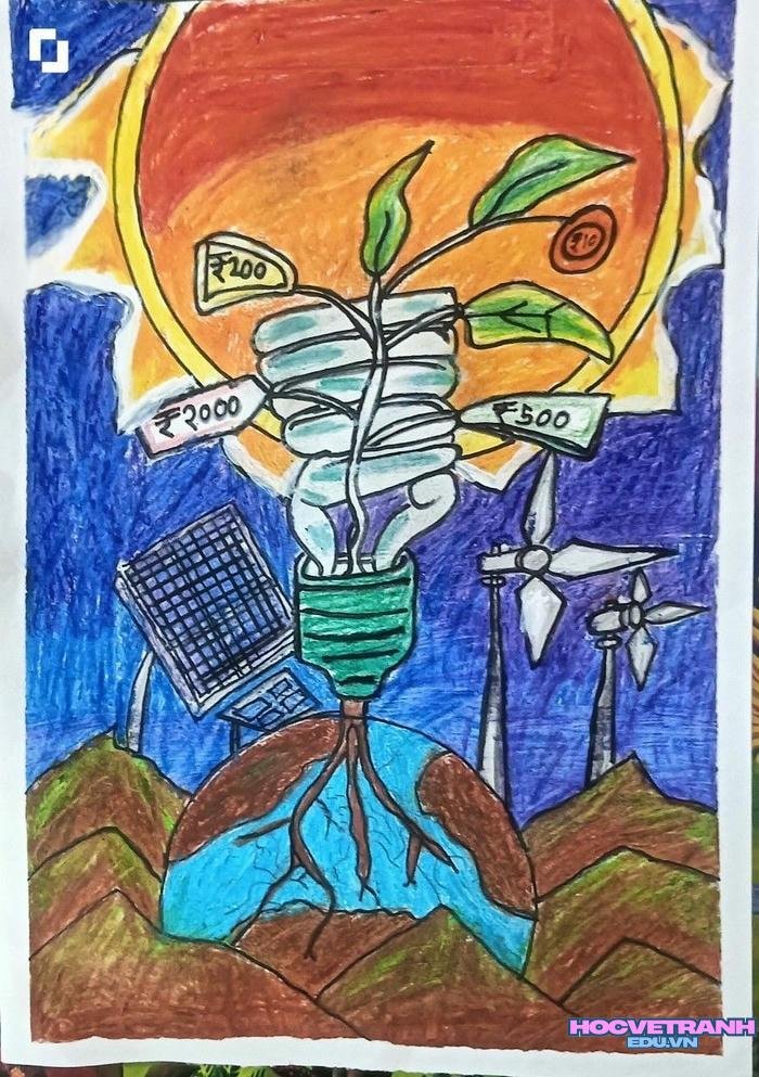 vẽ tranh chủ đề tiết kiệm năng lượng trái đất