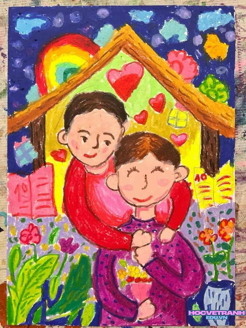 vẽ tranh chủ đề yêu thương ấm áp