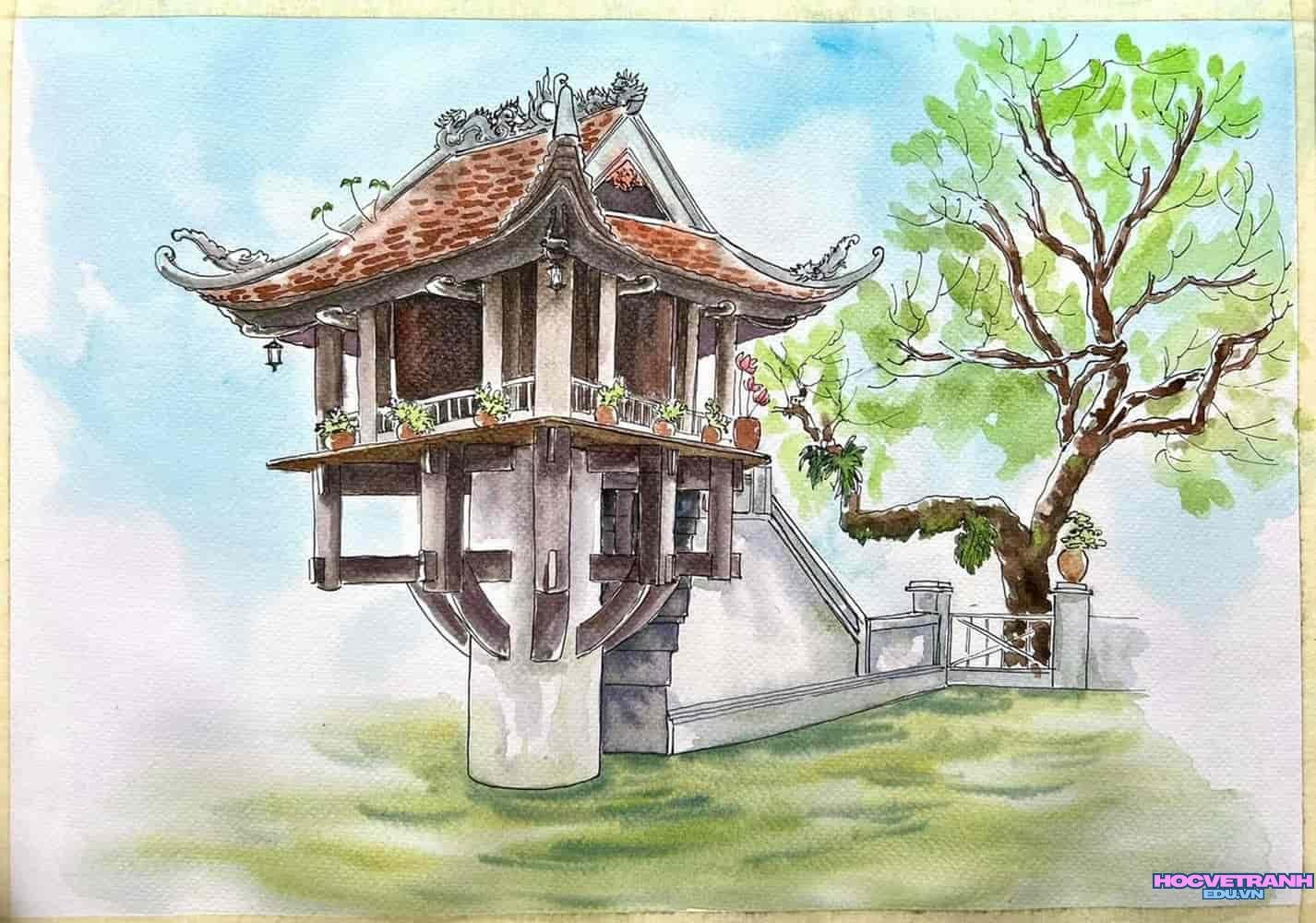 vẽ tranh chùa một cột Việt