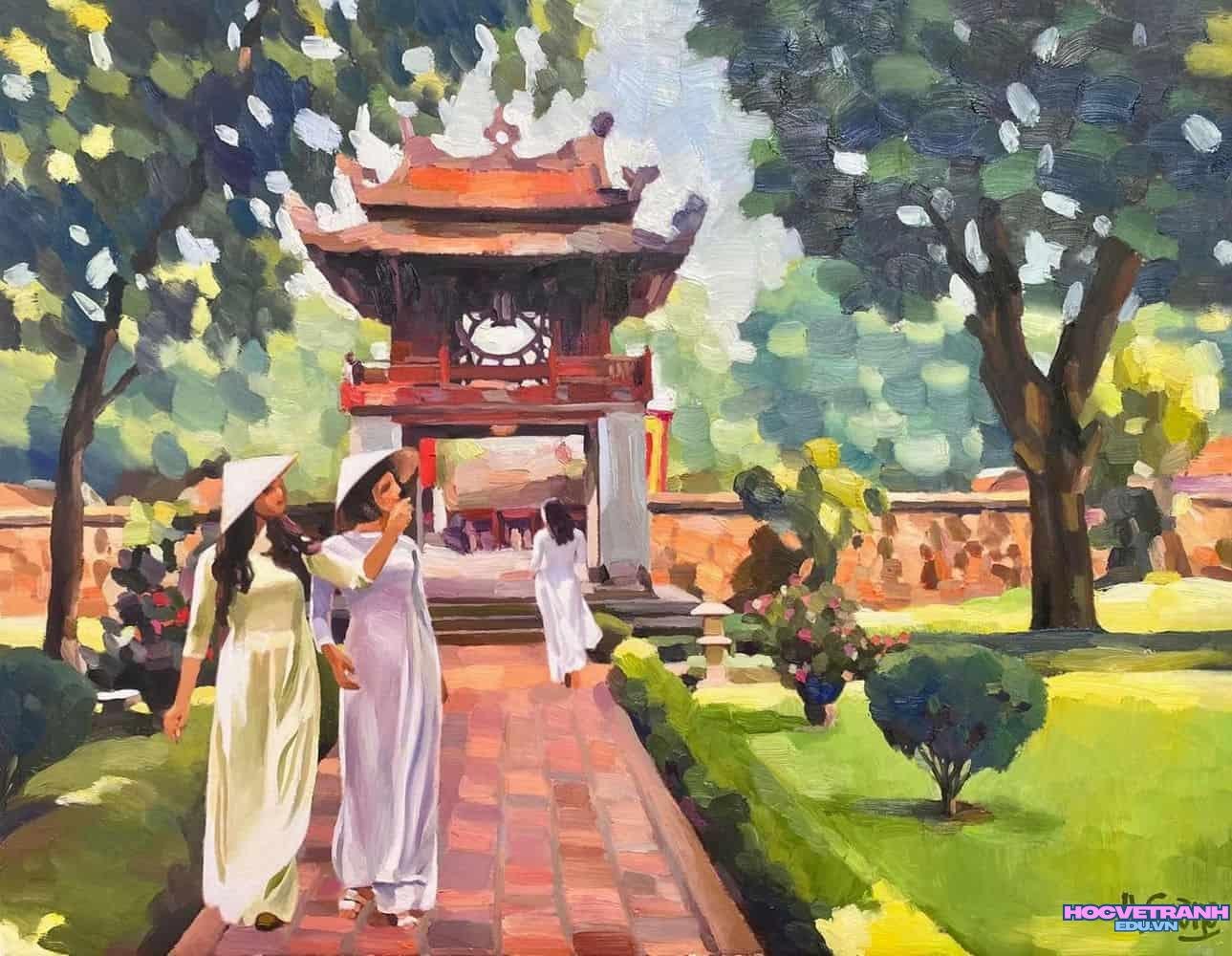 vẽ tranh chùa một cột cổ kính