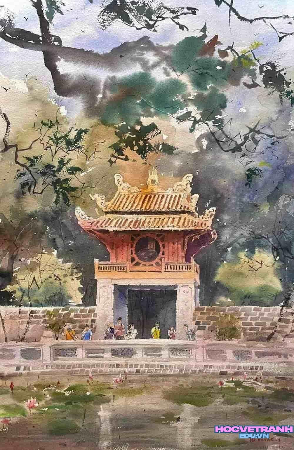 vẽ tranh chùa một cột đẹp