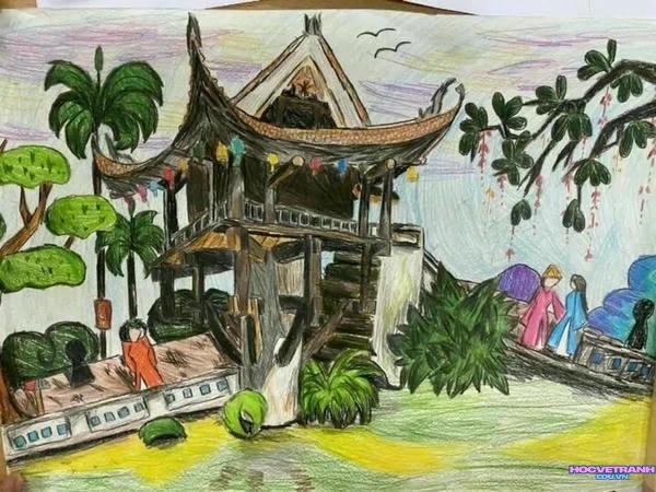 vẽ tranh chùa một cột đẹp