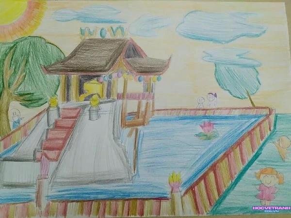 vẽ tranh chùa một cột đơn giản nhất