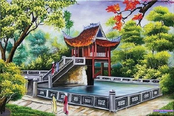 vẽ tranh chùa một cột đơn giản