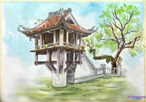 vẽ tranh chùa một cột ở hà nội
