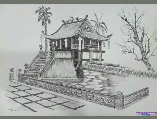 vẽ tranh chùa một cột tông trầm