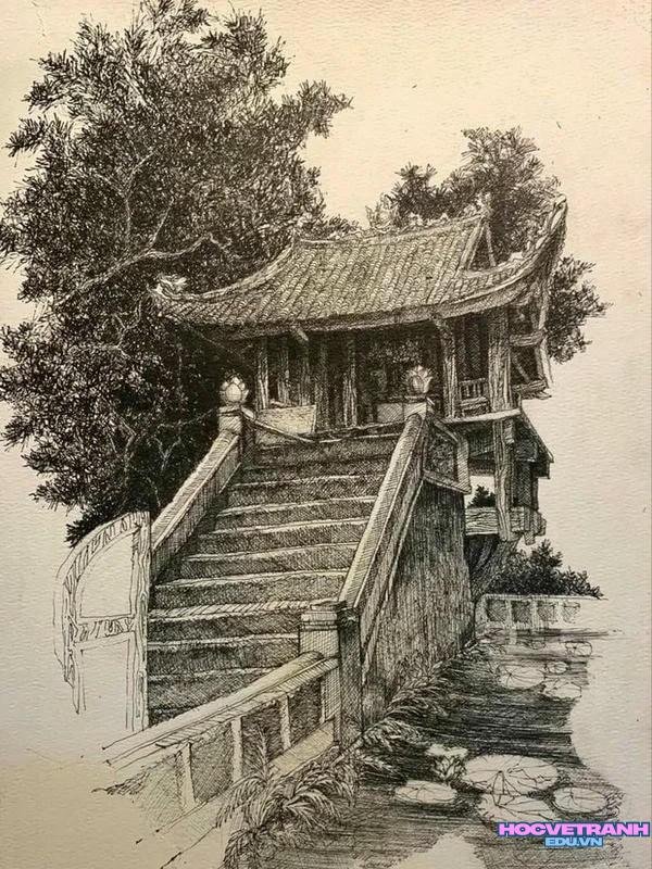 vẽ tranh chùa một cột trầm
