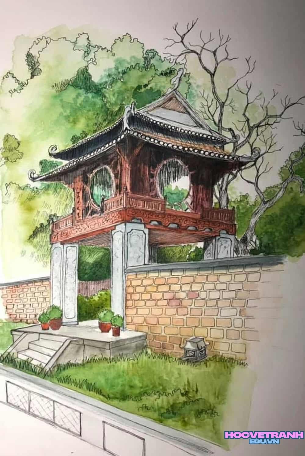 vẽ tranh chùa một cột xưa