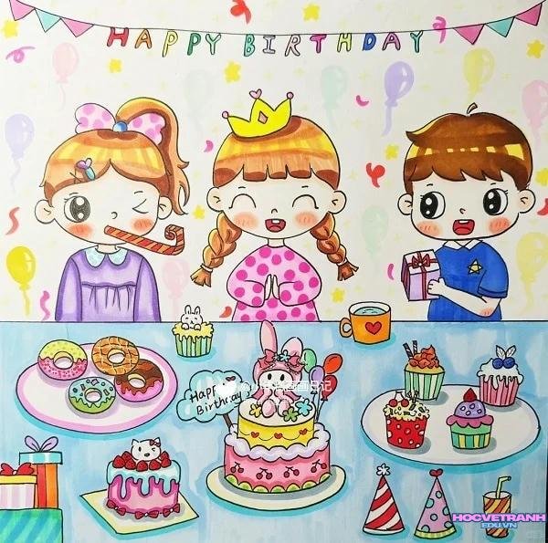 vẽ tranh chúc mừng sinh nhật nhiều màu