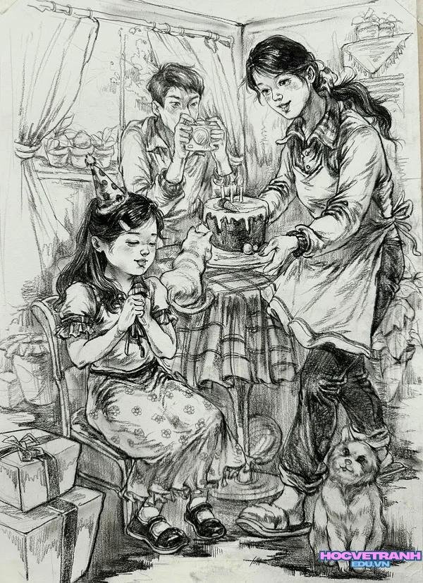 vẽ tranh chúc mừng sinh nhật vẽ chì