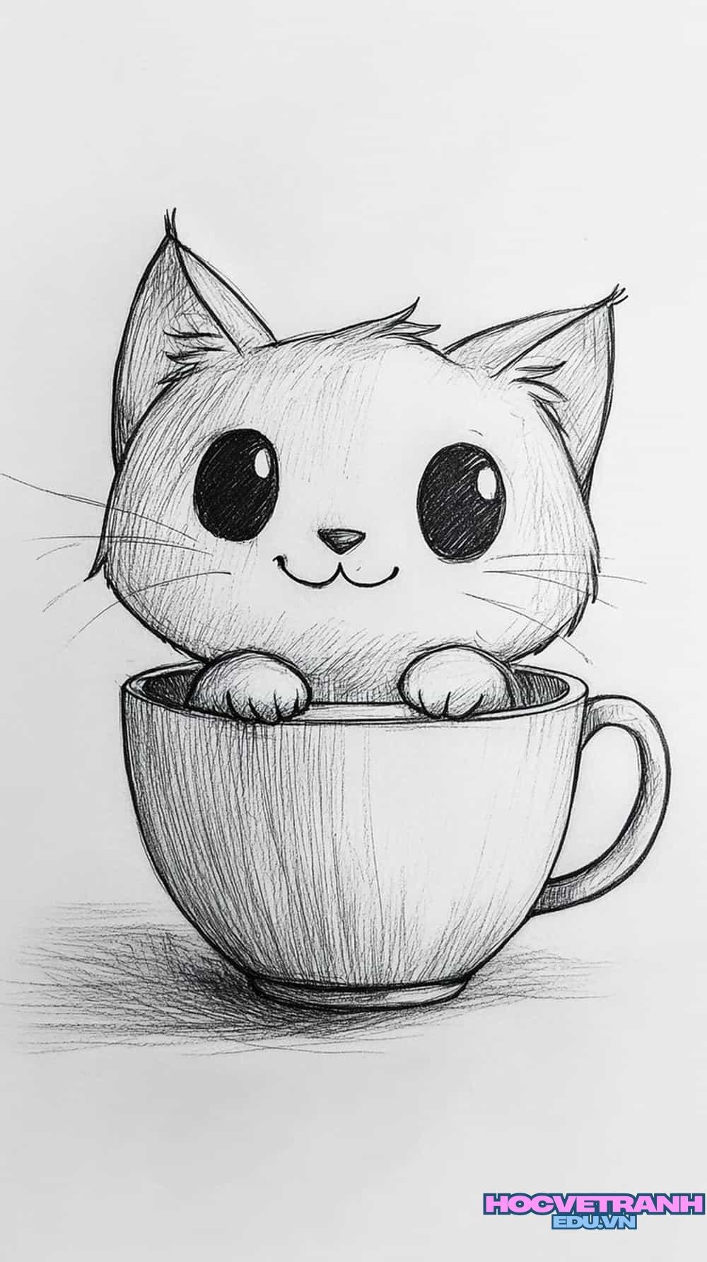 vẽ tranh con mèo xinh