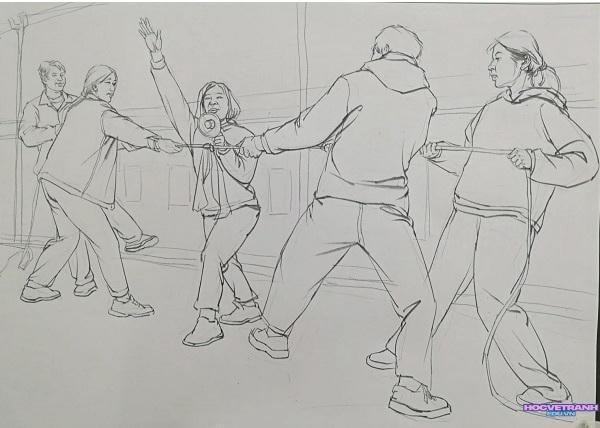 vẽ tranh dân gian kéo co nam nữ