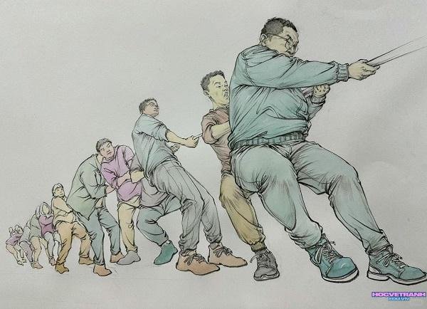 vẽ tranh dân gian kéo co