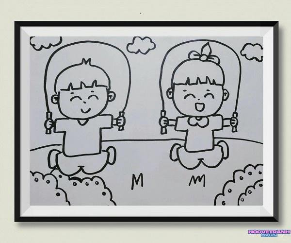 vẽ tranh dân gian nhảy dây đơn