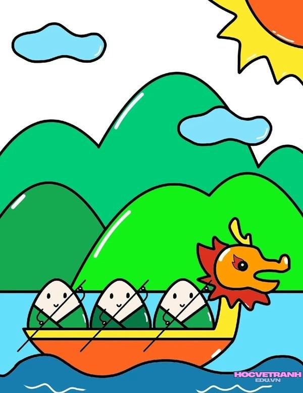 vẽ tranh đề tài lễ hội đua thuyền đẹp