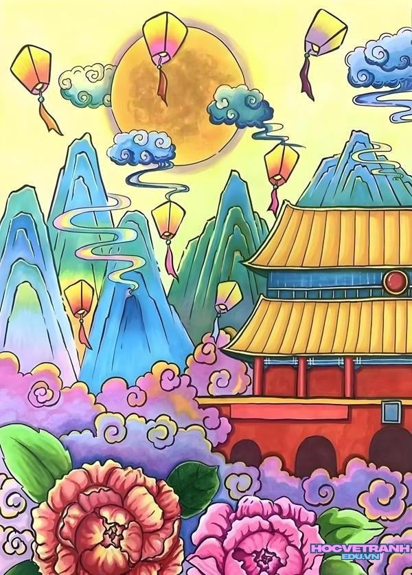 vẽ tranh đề tài lễ hội tết trung thu​