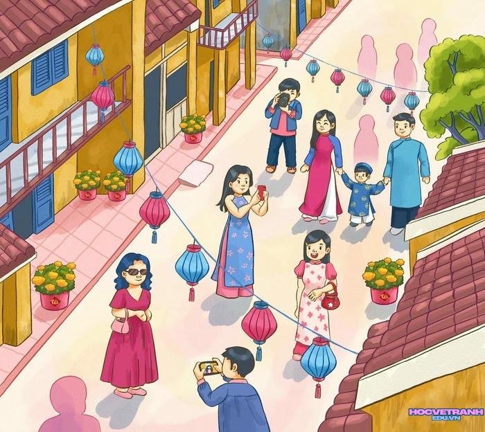 vẽ tranh đi chợ tết