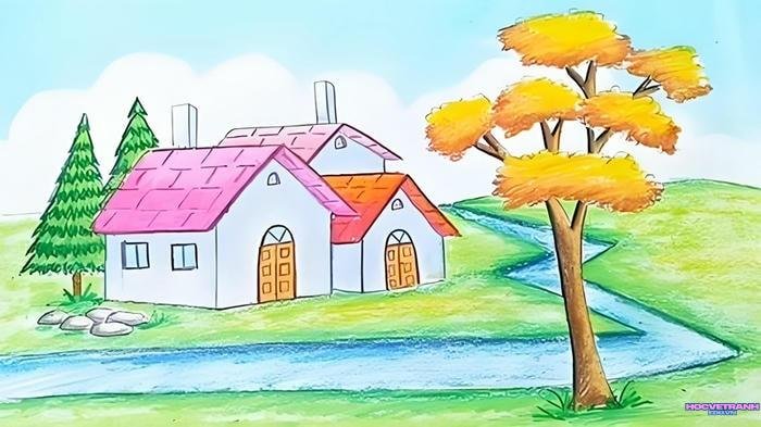 vẽ tranh đơn giản ngôi nhà