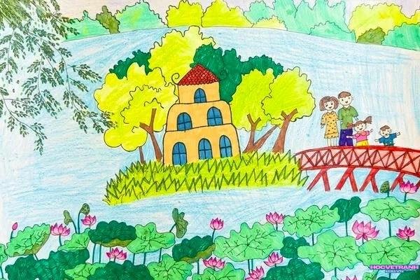 vẽ tranh hồ gươm màu sáp