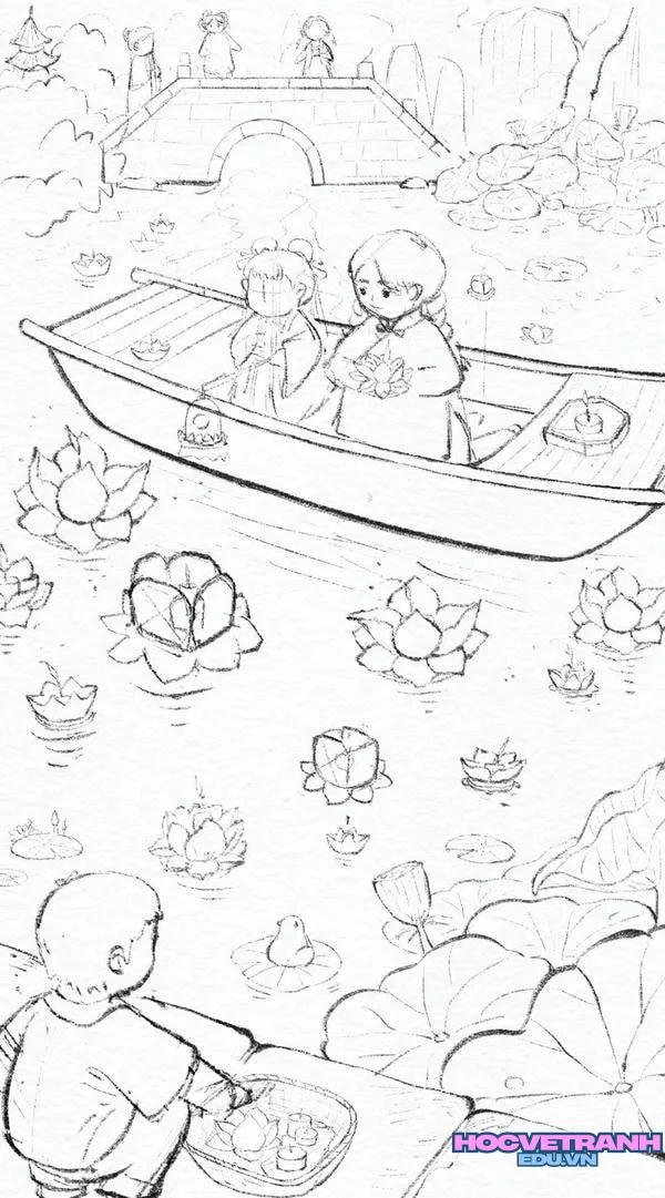 vẽ tranh hoa đăng đẹp