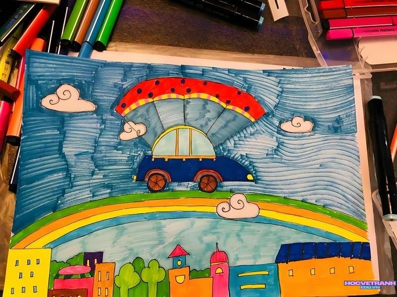 vẽ tranh ô tô ước mơ của em