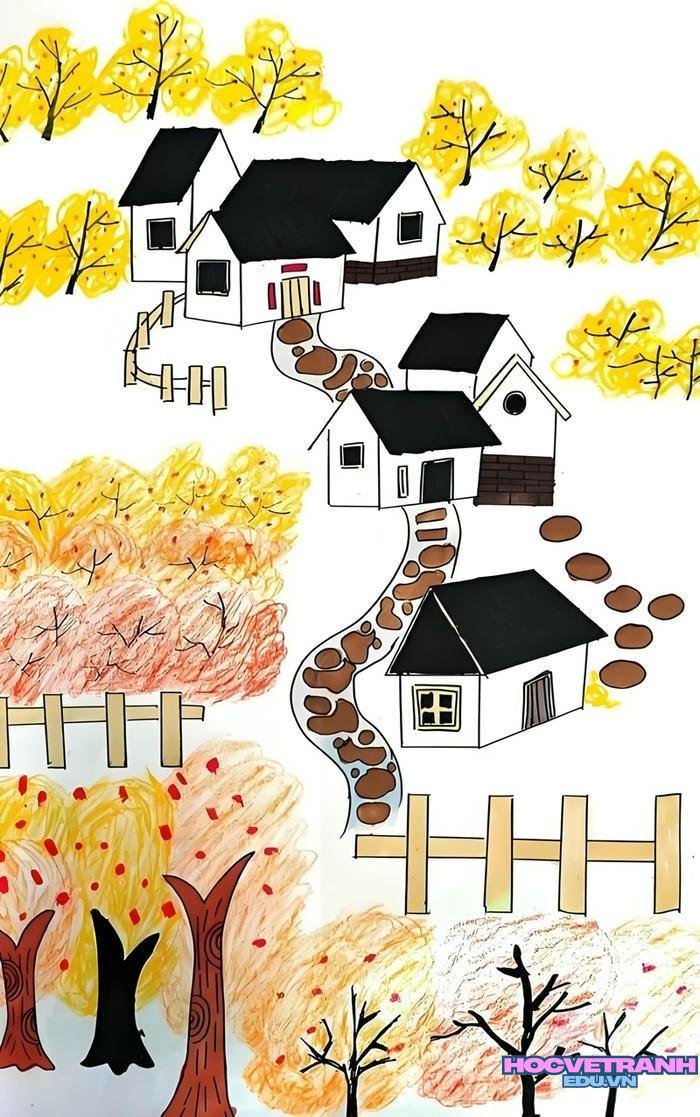 vẽ tranh phong cảnh làng quê đơn giản nhất