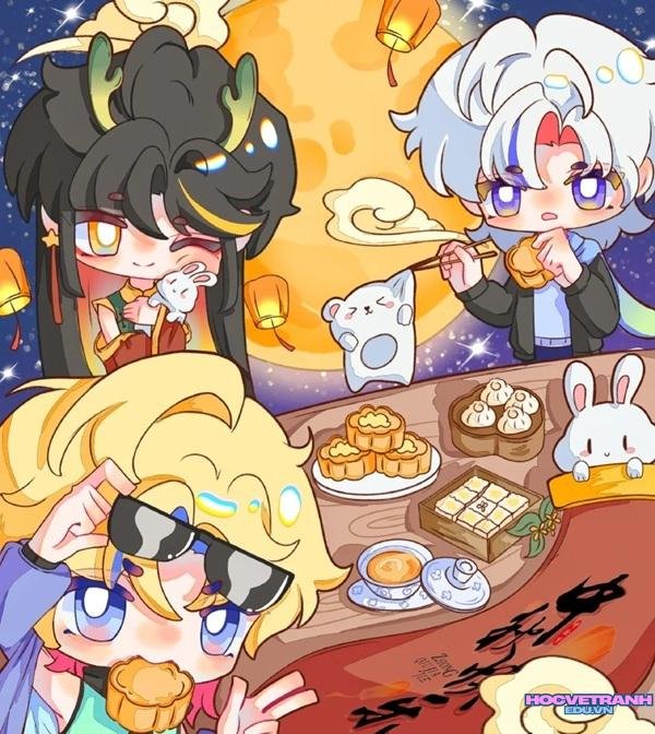 vẽ tranh rước đèn đêm