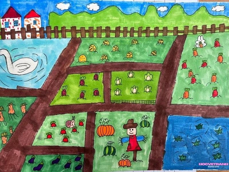 vẽ vườn hoa rực rỡ