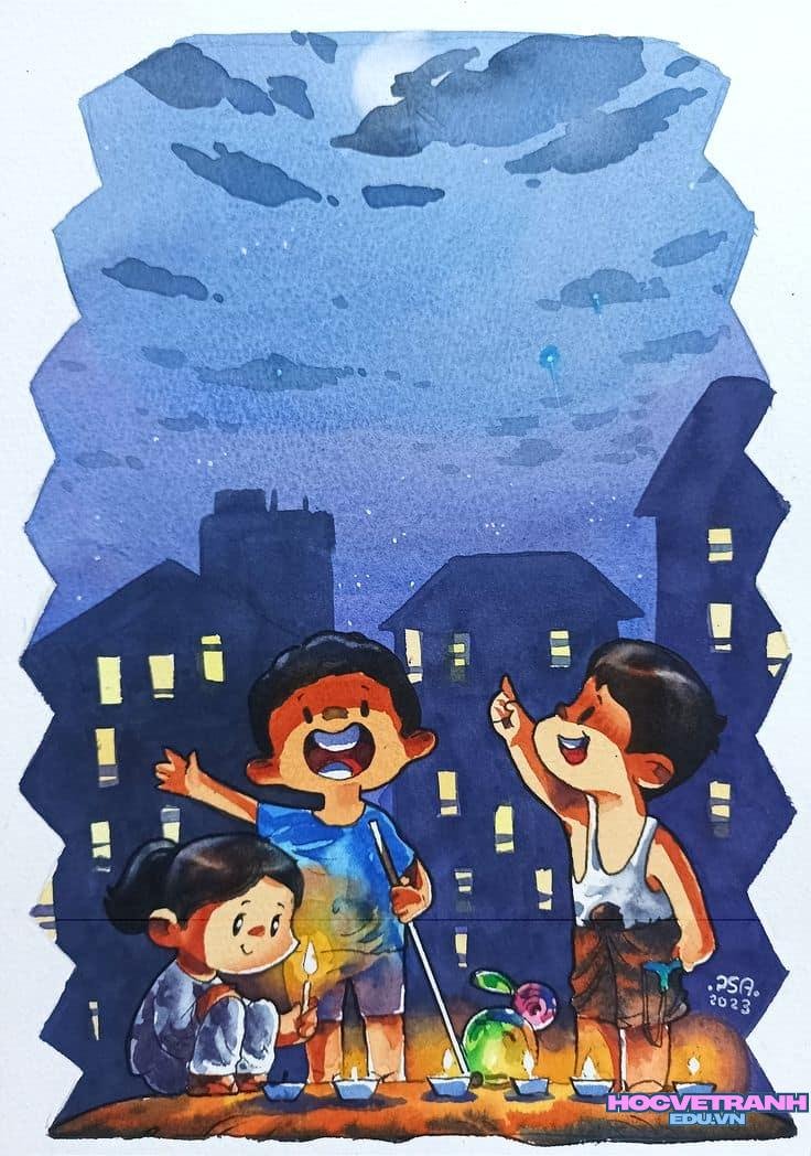 Ánh đèn hoa đăng trên sông.