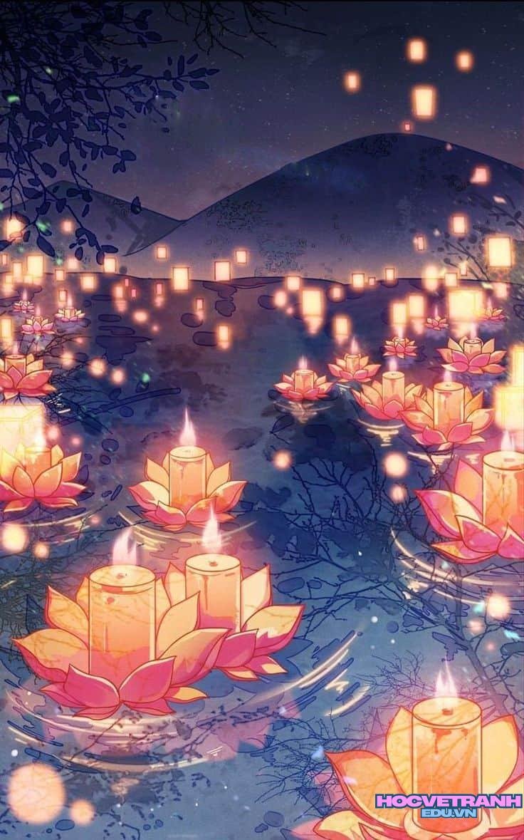 Hoa đăng trôi nhẹ trong gió.