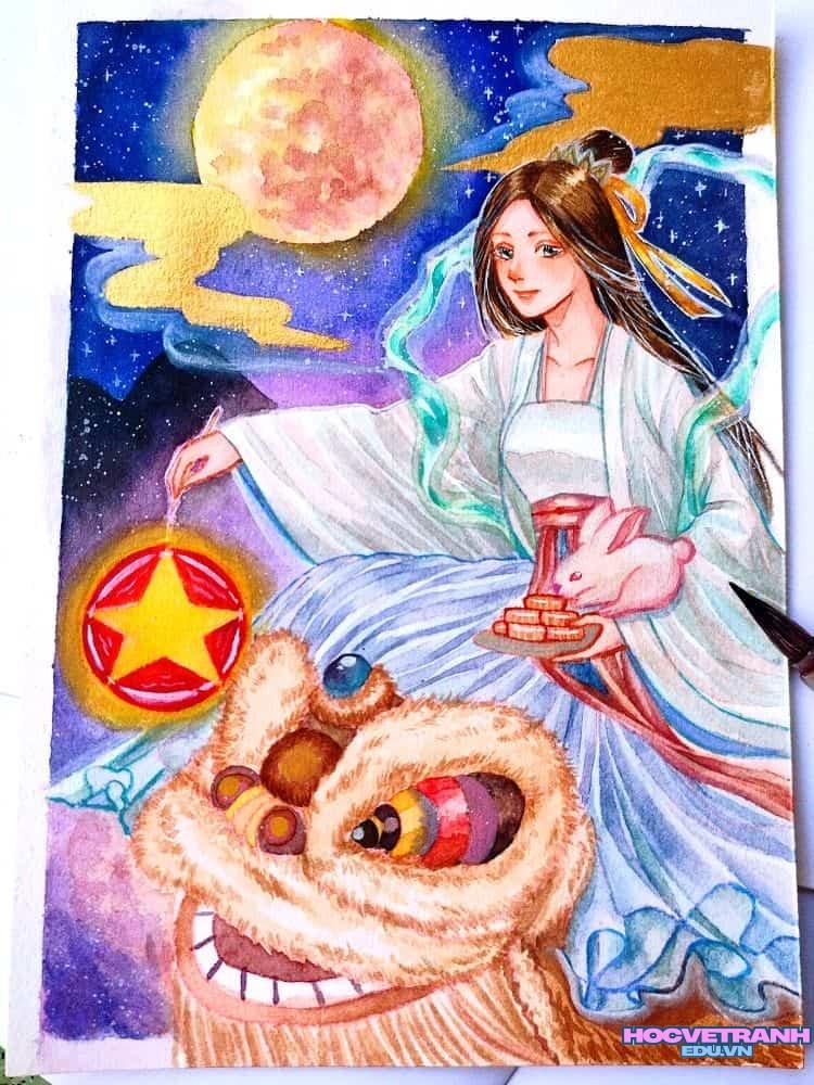 Sân trường náo nhiệt trung thu.