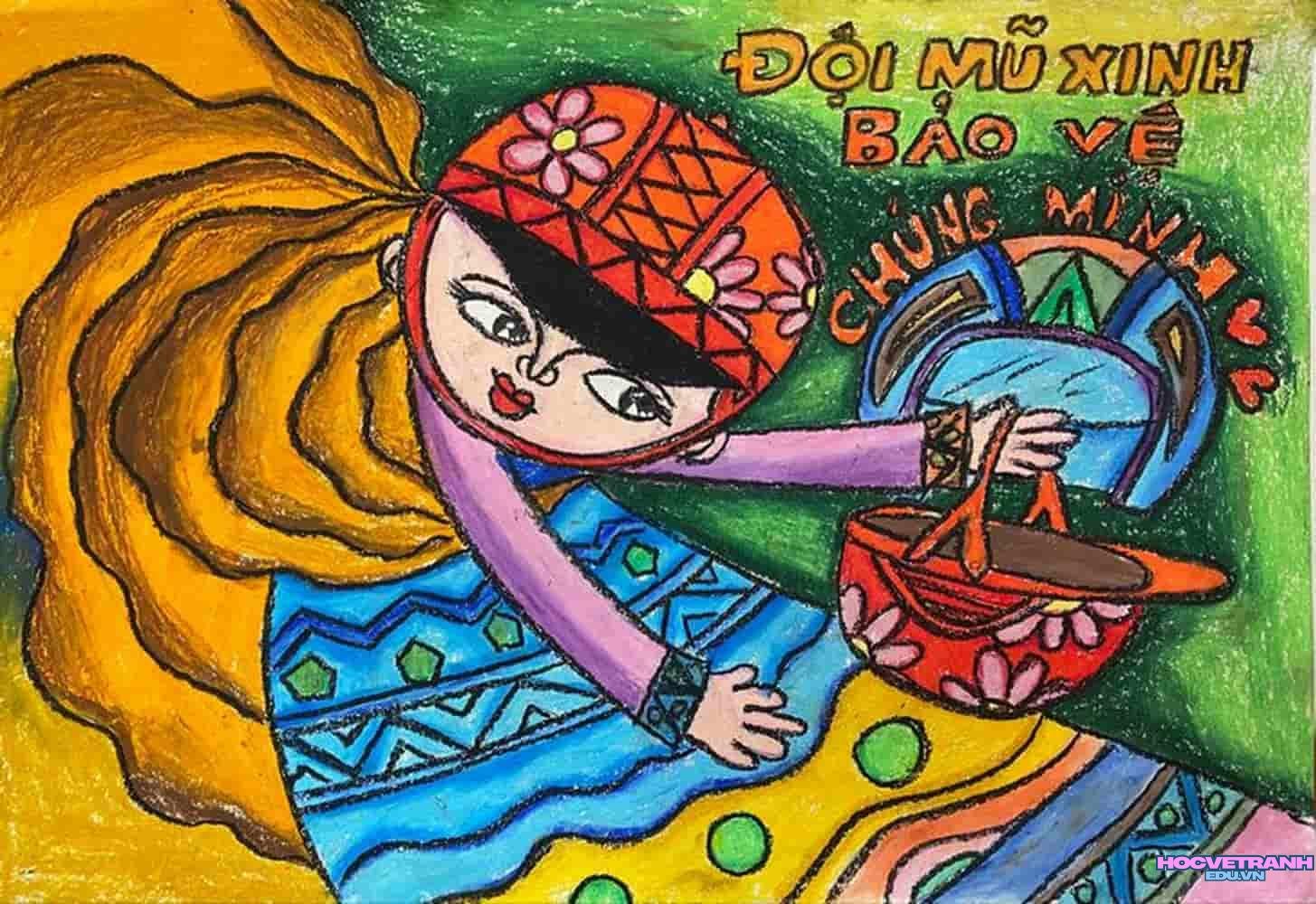 Tranh bé đội mũ xinh