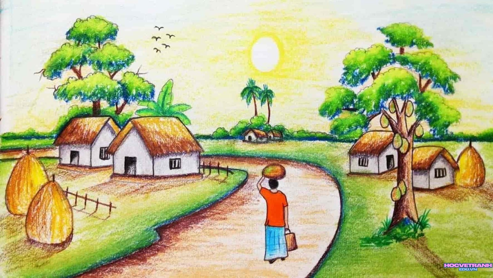 Tranh đồng quê cánh đồng lúa