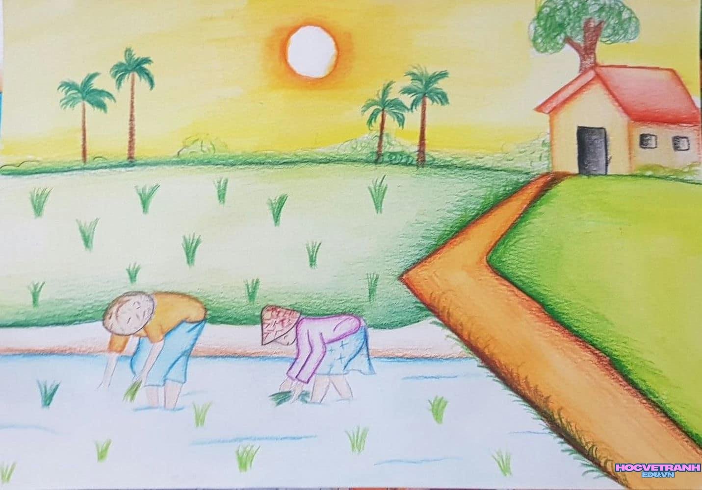 Tranh đồng quê đàn trâu ăn