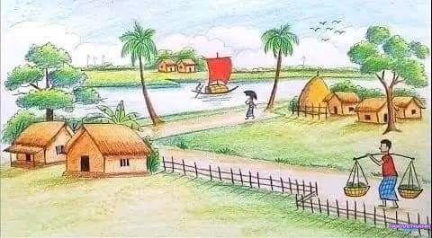 Tranh đồng quê trời xanh mây