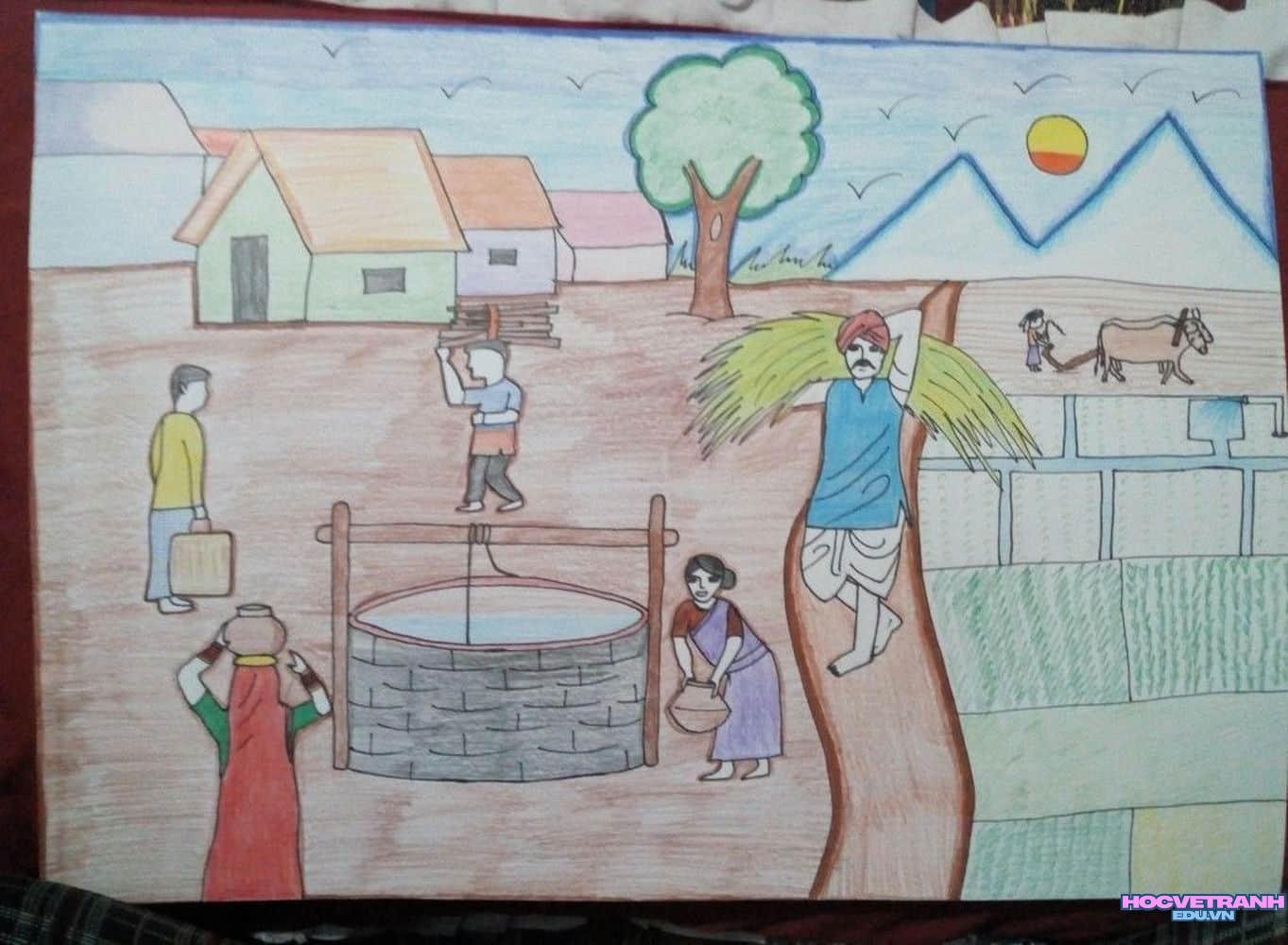 Tranh đồng quê yên bình đẹp