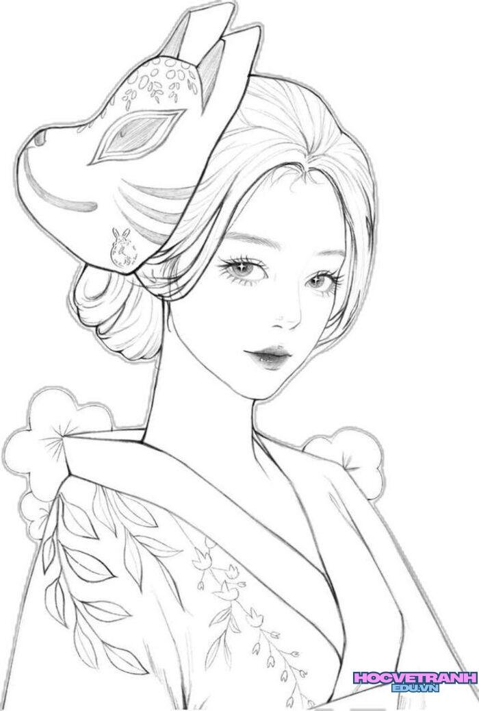 ảnh tranh tô màu cô gái siêu dễ thương