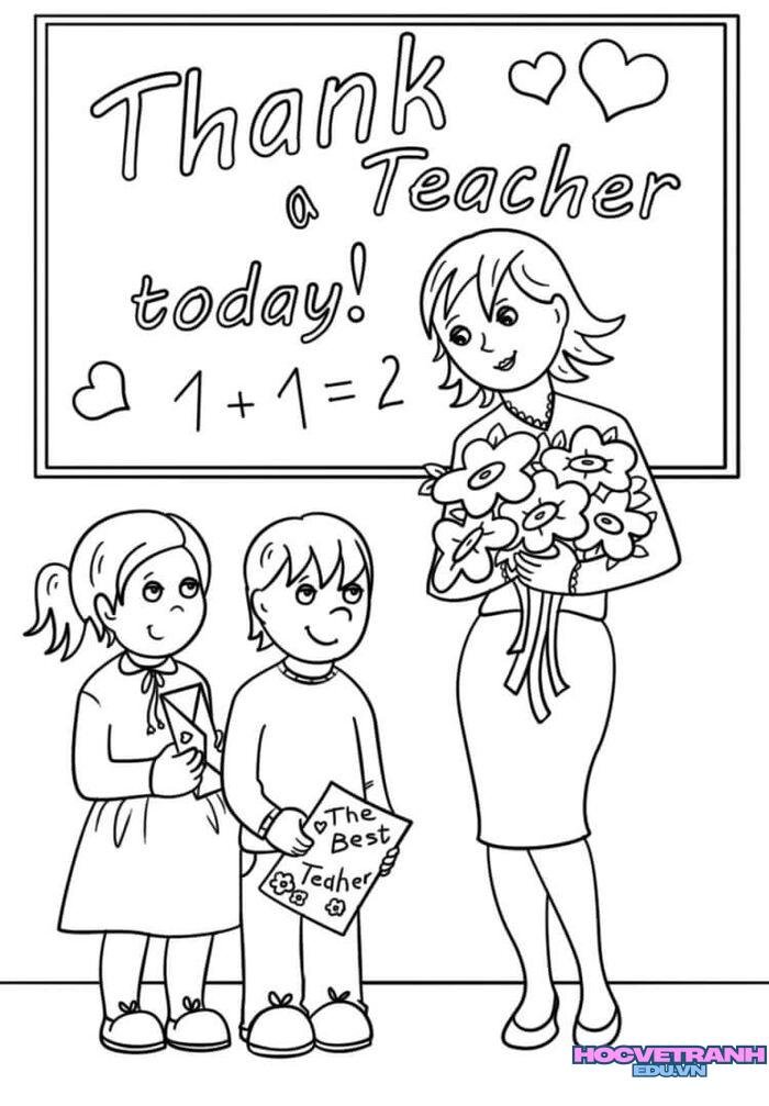 ảnh tranh tô màu cô giáo cute