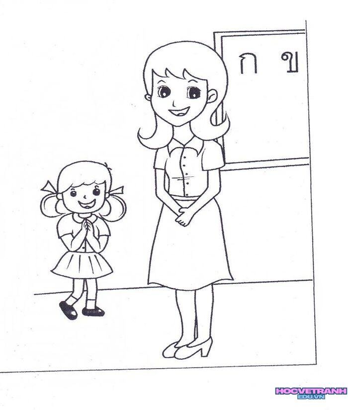 ảnh tranh tô màu cô giáo mầm non cực đáng yêu