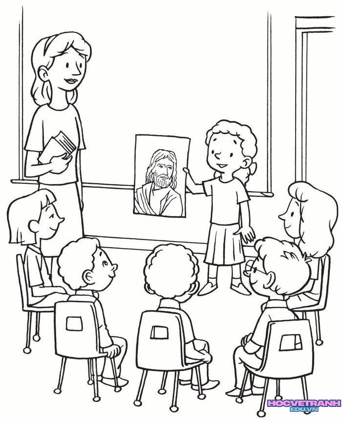 ảnh tranh tô màu cô giáo mầm non cute xinh
