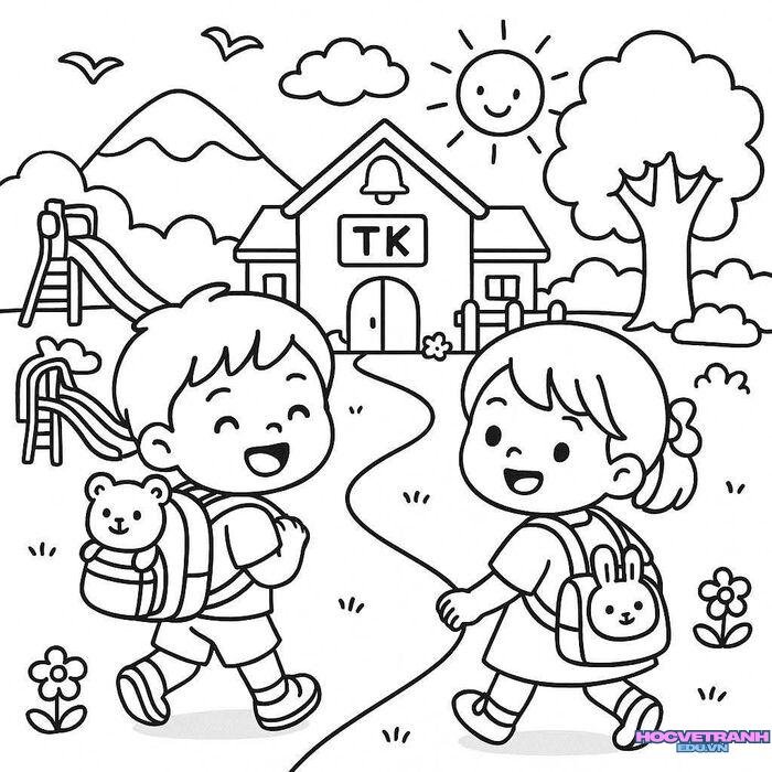 ảnh tranh tô màu cô giáo mầm non đẹp cute