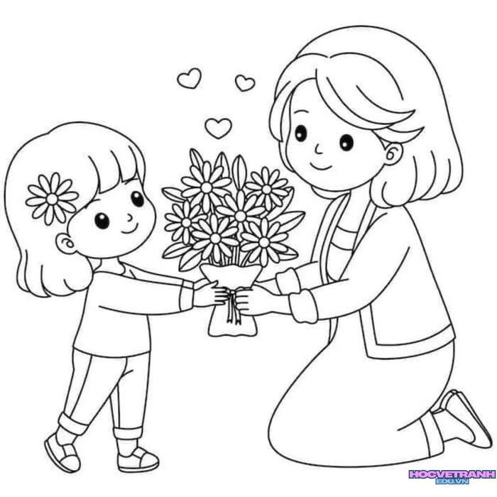 ảnh tranh tô màu cô giáo mầm non đẹp đáng yêu