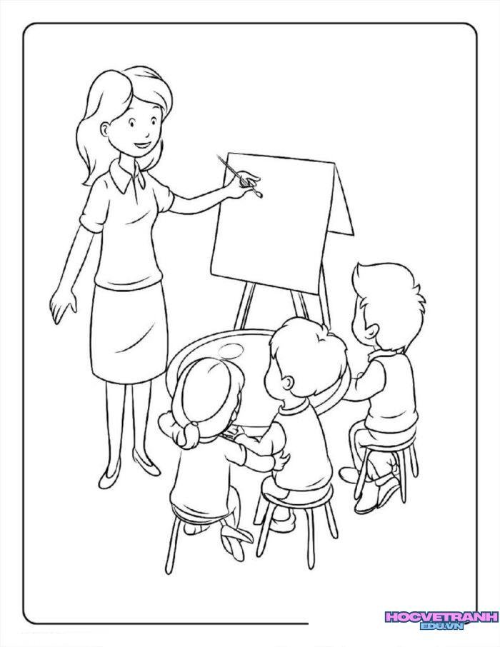 ảnh tranh tô màu cô giáo mầm non siêu cute